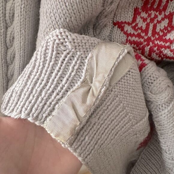 Vintage Handmade Cable Knit Grey & Red Intarsia Lanterns Oversized Cardigan 52 - Picture 8 of 10